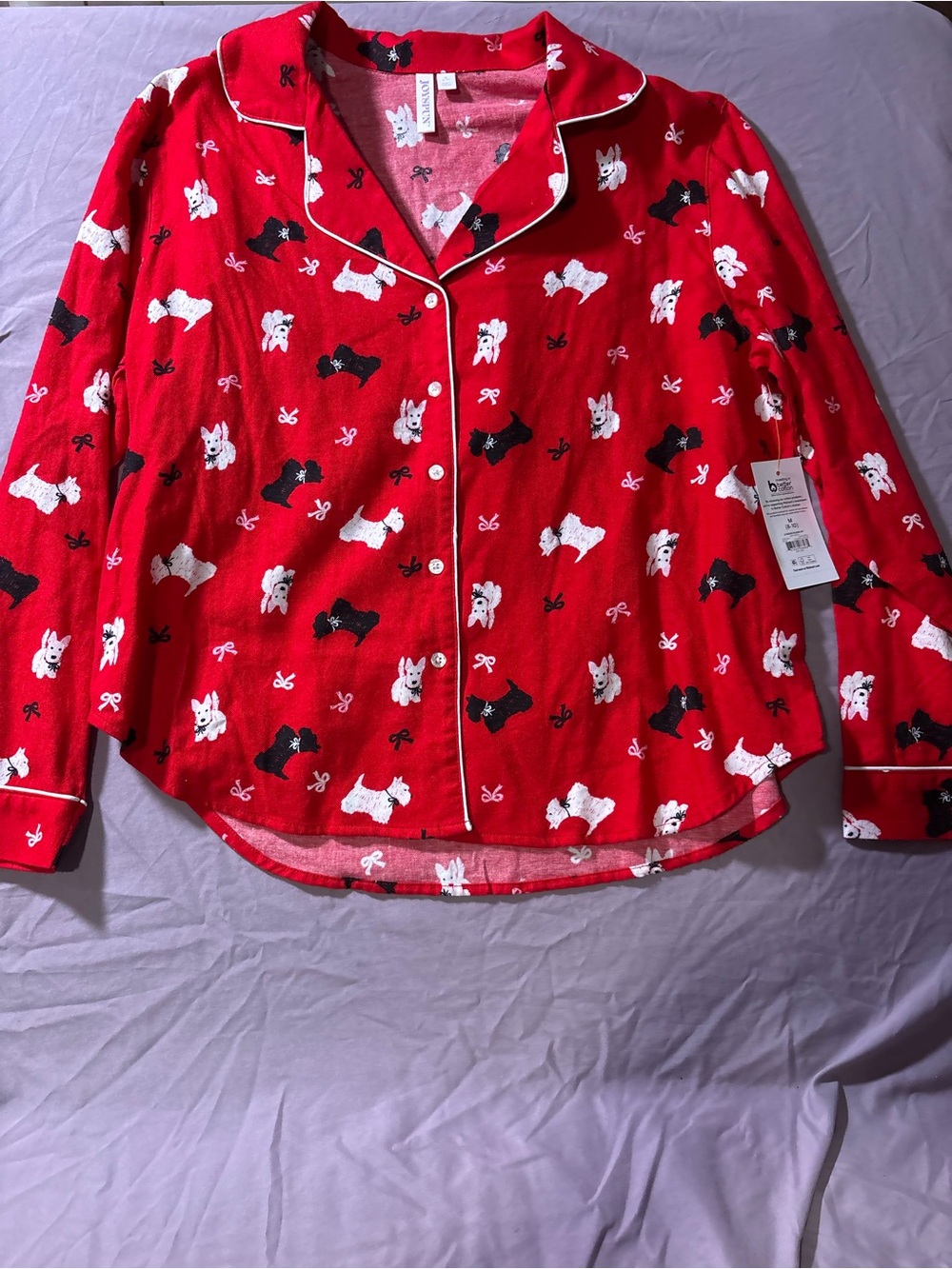 Cozy Red Dog-Print Long-Sleeve Pajama Top